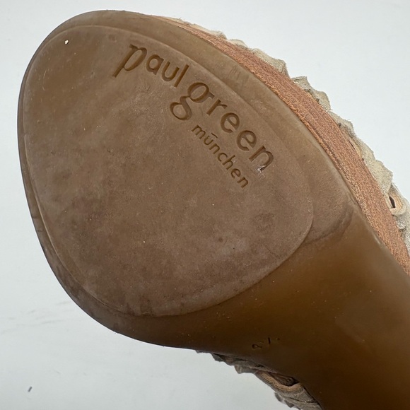 Paul Green Taupe Peep-Toe leather Ankle Boots cutout size 7 stacked wooden heel - Picture 8 of 10